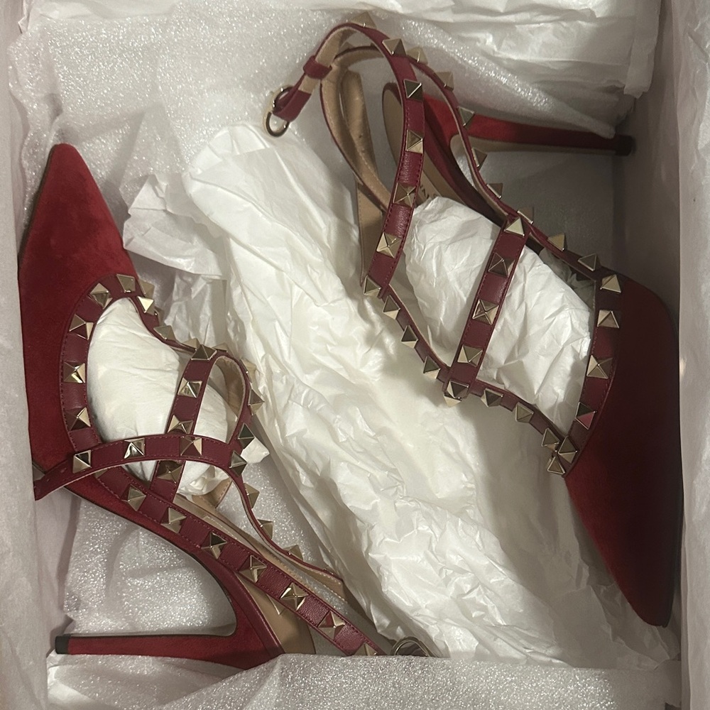 Women’s Valentino Garavani Rockstud Suede Ankle Strap Studded Heels